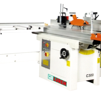 Combinée Lurem type C300/5 – dégauchisseuse – raboteuse – avec ou sans mortaiseuse – scie circulaire – inciseur – toupie – chariot de 2000 mm – 220 V ou 380 V